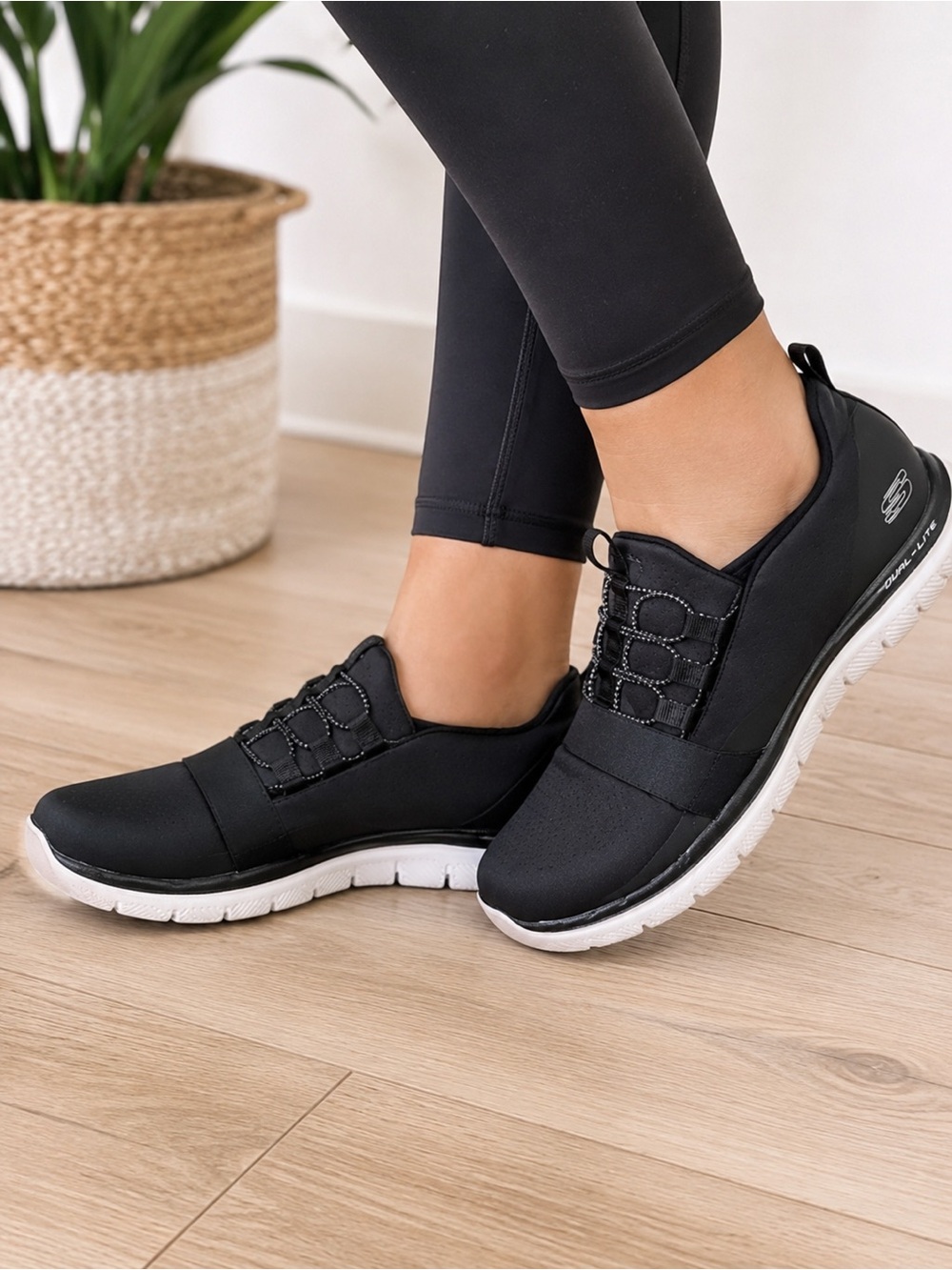 Skechers Dual-Lite Black Slip-On Athletic Sneakers Size 9.5